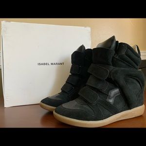 Isabel Marant Bekett Leather Wedge Sneakers Black